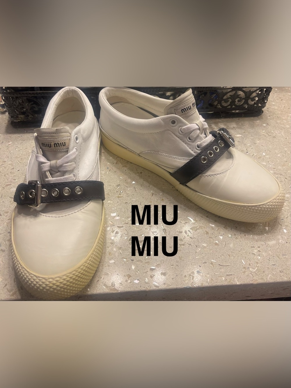 Miu Miu White Sneakers with Black Strap